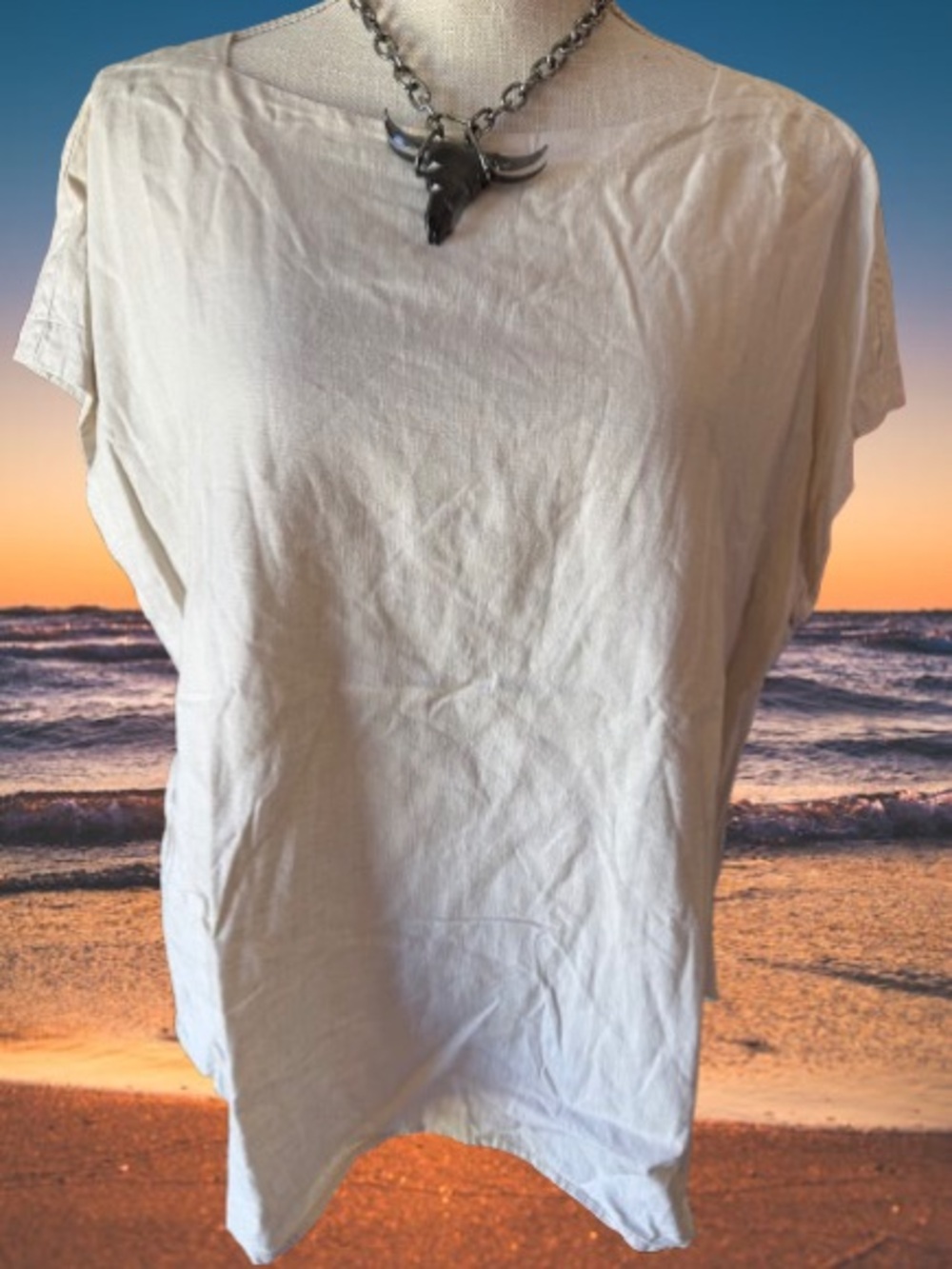 Ann Taylor Light Cream Short Sleeve Boatneck Linen Blend Tee XXL